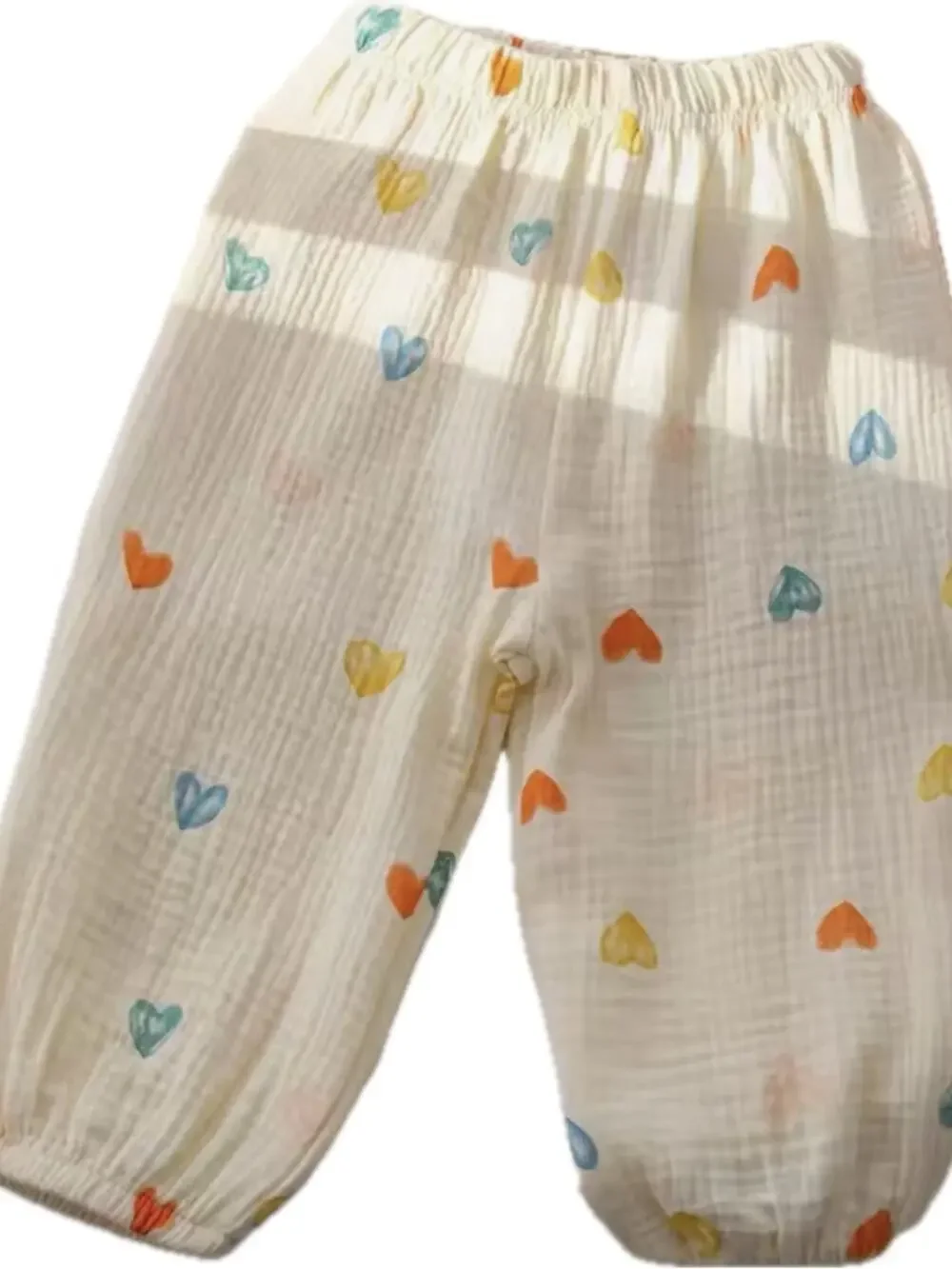 New girl Cream Heart-Print Gauze Baby Pants